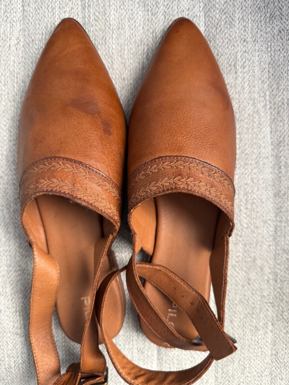 Anthropologie Pilcro Tan Leather Pointed Toe Ankle Strap Flats
